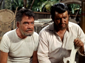 "WANNA BUY A SHIP IN A BOTTLE?"--Don Keefer (left) as Grover in "Howard's New Life" with fellow beach bum (Sam Greene).