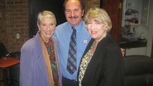 VISIBLE GLEE--Elinor poses with John and Mary Tuley following her final performance of Harvey in Pinehurst. That's Harvey standing behind the trio. You do see him, don't you?)