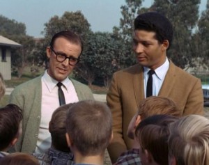 Richard Bull (left) as Mr. Jackson, introducing Flip Conroy (Rockne Tarkington) to Opie and his pals in "Opie's Piano Lesson."