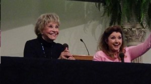 CHEERY PAIR--Maggie Peterson and Morgan Brittany are all smiles during their panel discussion about TAGS at the Missouri Cherry Blossom Festival. Photo courtesy of Nicholas Inman.