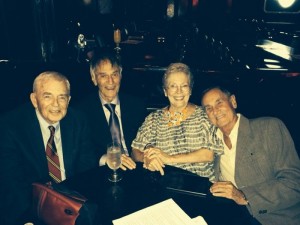 FINE TROUPE--Comedy was in store when this group of old friends gathered in September.  Pictured (l-r) are Ken Berry, Larry Storch, Jackie Joseph and David Lawrence.  Photo courtesy of Jackie Joseph.