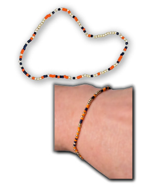 Beaded Bracelet in Orange, Blue & Gold