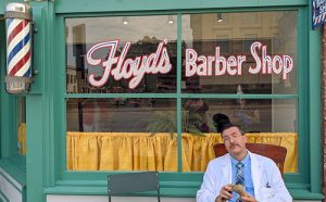 Allan Newsome as Floyd on the site of Mayberry Man.