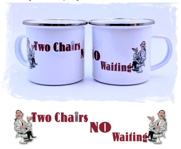 Two Chairs No Waiting Enamel Camp Mug