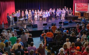 The cast of Colonel Tim's Talent Time gather on stage before a sold out room to closeout the show.