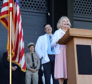 Kathy Garver speaking at the Mayor's Proclamation during Mayberry Days 2026