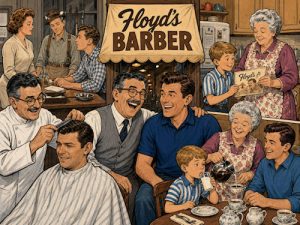 Scenes around Mayberry in cartoon form