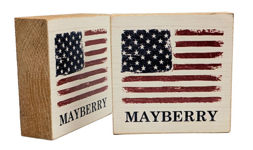 American Flag Wooden Block